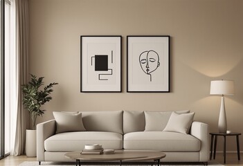 Minimalist Living Room with Beige Walls and Neutral Color Scheme.