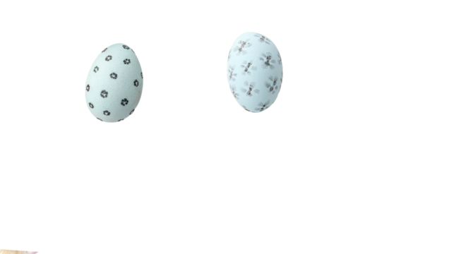 Light blue easter eggs with floral decoration floating on transparent background