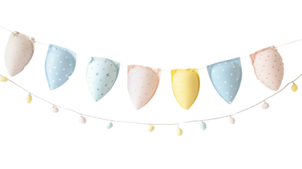 Easter garland hanging with colorful eggs on transparent background