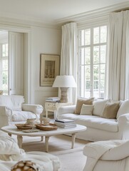 A bright and inviting living room setting with white tones