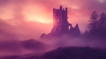 Obraz premium Ancient citadel in a mysterious ethereal realm, shrouded in mist and forgotten by time. underworld citadels. illustration. Forgotten - Tower. Illustration