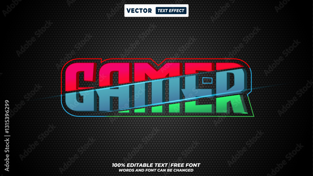 Poster gamer 3d editable text effect. text cut out bold style futuristic typography font effect template