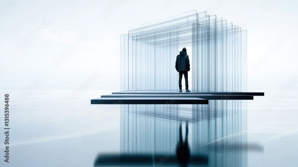 Poster abstract reflection of solitude minimalist space digital artwork serene environment low angle view c
