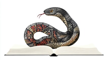 Obraz premium Artistic representation of a snake emerging from an open book