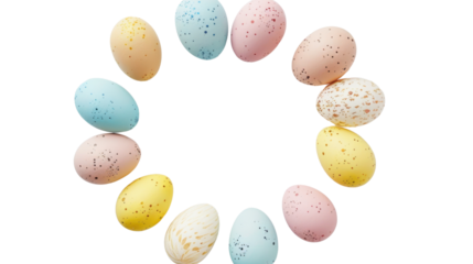 Colorful easter eggs forming a circle on transparent background