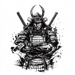 Obraz premium Vector Art Depicting Samurai Warrior with Detailed Armor on Blank Background