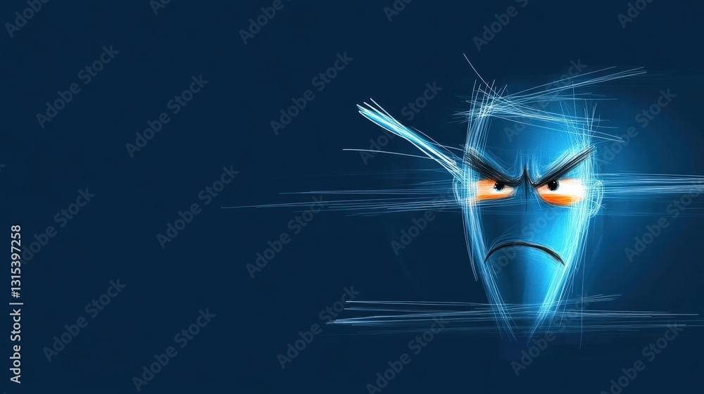Poster angry emotion character animated environment digital art blue background close-up view expressive de
