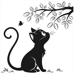 silhouette cute cat image on white background