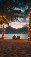 Sunset Beach Chairs, Palm Trees, Lights