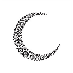 Illustration vector graphic of a crescent with flowers on it