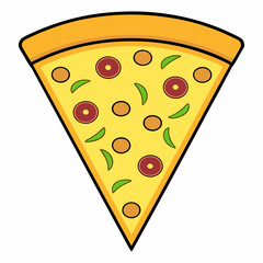 a cartoon vector illustration of a slice of pizza with various toppings
