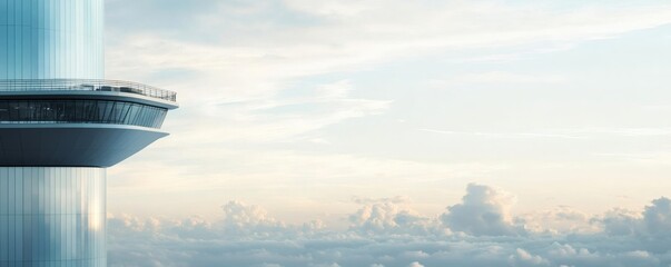 A modern tall tower structure with an observation deck in the sky
