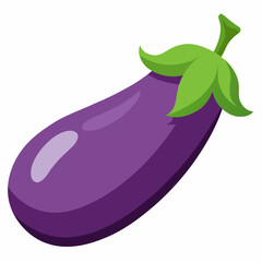 a fresh, vibrant eggplant in a clean, stylized vector cartoon illustration, with bright purple and green hues