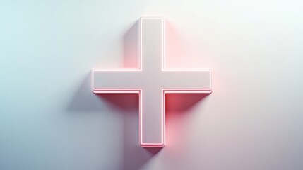 Obraz premium Glowing Plus Sign: Modern, Minimalist Design with Soft Neon Lighting for Technology and Innovat