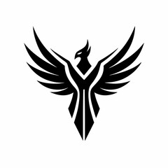 Obraz premium a sleek black phoenix design with wings spread wide, symbolizing rebirth and resilience, vector illustration