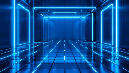 futuristic techno empty room with neon glow background