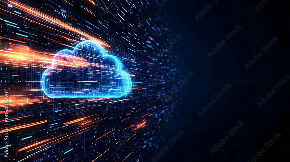 Poster abstract blue glowing cloud computing data stream in digital cyberspace with futuristic technology i
