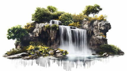 Obraz premium Png surreal collage with nature elements set, isolated on transparent background. Glistening - Waterfall. Illustration