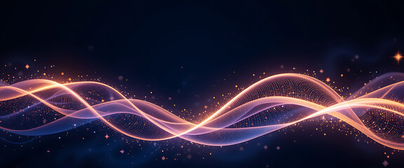 Fototapeta premium abstract wavy line in flowing style in glowing theme, shimmering sparkling, in a dark purple gradient background, connected points, minimalist, intricate details, burning, 8k resolution,