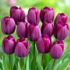 Obraz premium Purple Tulips Blooming in Garden (1)