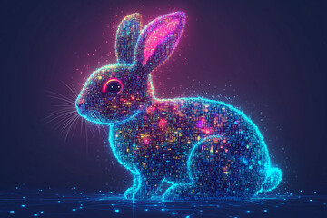 pixel art rabbit with glowing patterns and digital effects