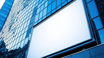 Obraz premium Modern glass building with a blank white advertising billboard display