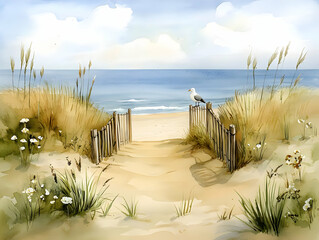 Coastal Seascape Watercolor