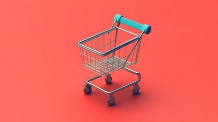 Shopping Cart on Vibrant Background: Minimalist Design for Retail and E-commerce Concepts