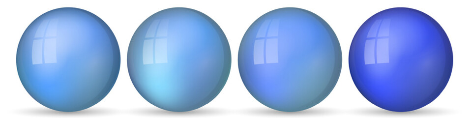 Set with glass colorful balls. Glossy realistic ball, 3D abstract vector illustration highlighted on a white background. Big metal bubble with shadow.