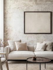 Comfortable sofa with pillows and coffee table in modern design