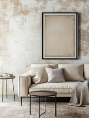 Cozy interior scene featuring a couch and a framed image