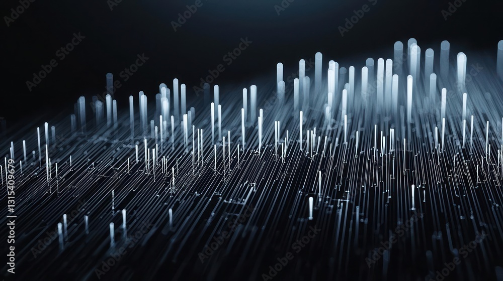 Poster abstract digital grid with blue light geometric structure on dark background perspective