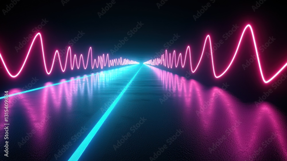 Aufkleber neon waves and lines extend to a vanishing point in this abstract space