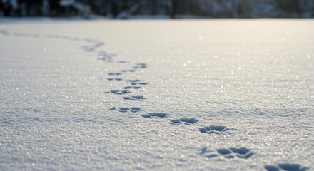 Following Animal Footprints Across Sparkling Snow on a Winter Day