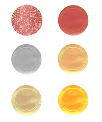 set of 6 stickers labels silver gold red glitter 