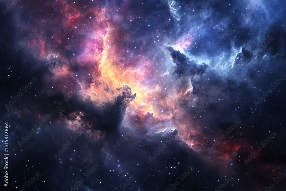 Poster cosmic nebula displaying vibrant colors and interstellar regions in deep space