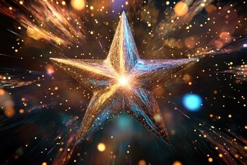 Vibrant star sparkling amidst a burst of light and colors in a magical atmosphere