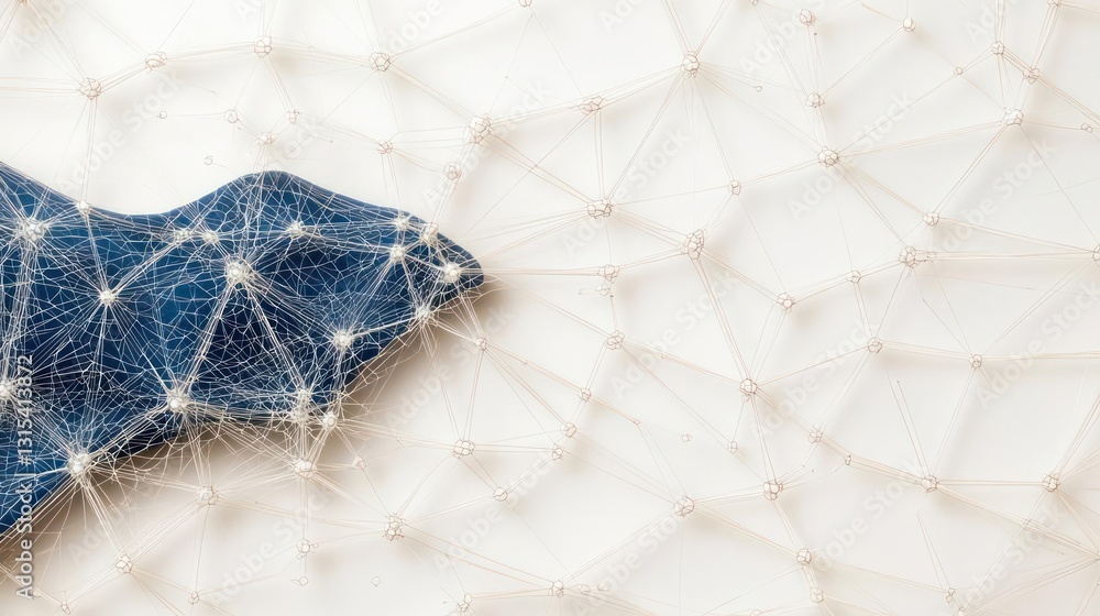 Poster abstract digital network design with blue shape and white connected lines