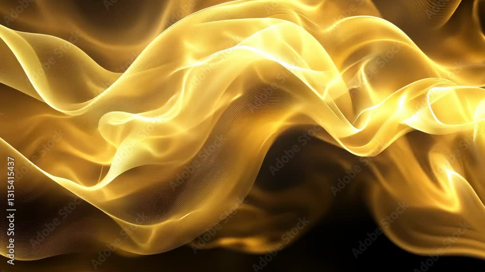 Poster abstract glowing waves in golden hues over a dark background, creating a mesmerizing flow of light a