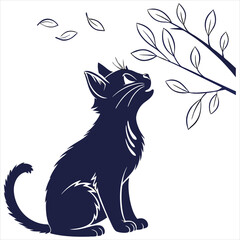 silhouette cute cat image on white background