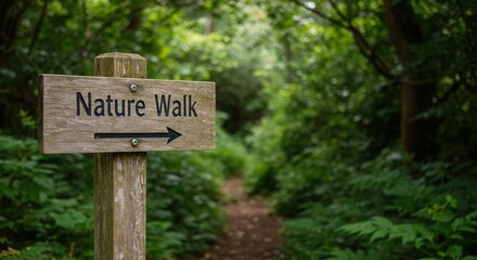 Following the Nature Walk Sign in a Lush Green Forest
