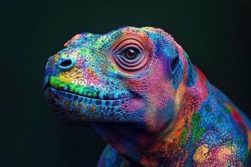 Obraz premium Colorful lizard with vibrant patterns resting against dark background