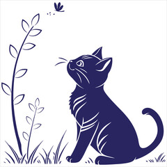 silhouette cute cat image on white background