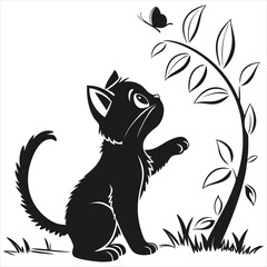 silhouette cute cat image on white background