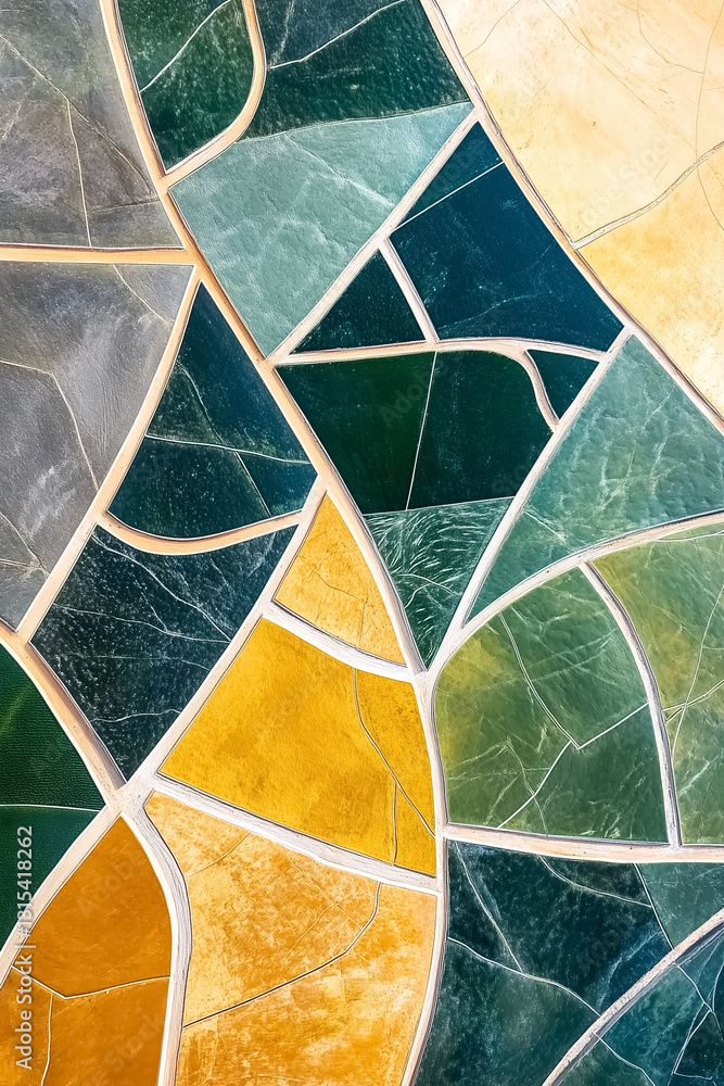 Poster aerial view showcases a beautifully structured field divided into crop rotation sections