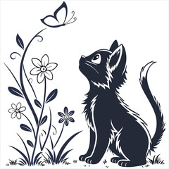 silhouette cute cat image on white background