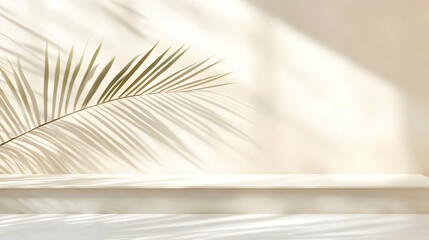 Palm Leaf Shadow on Minimalist Shelf