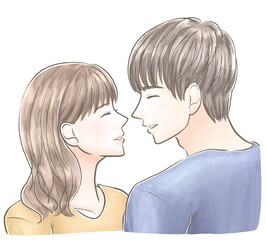 笑って向き合う男女　水彩風