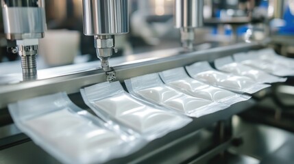 Automated Packaging Machine Filling Sachets with Product