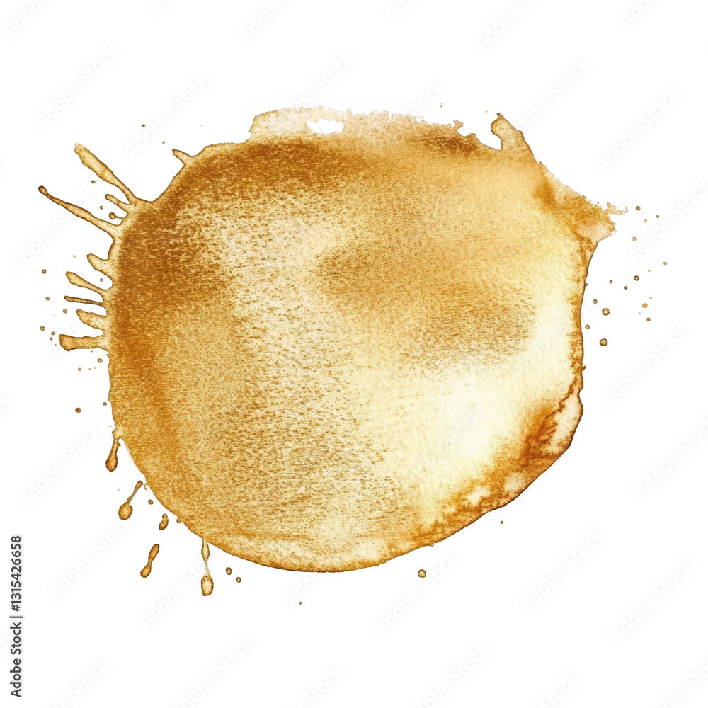 Poster a circular splash of golden watercolor with a textured surface and drips ideal for artistic backgrou